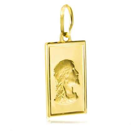 Złoty medalik z Jezusem prostokątna blaszka pr.585